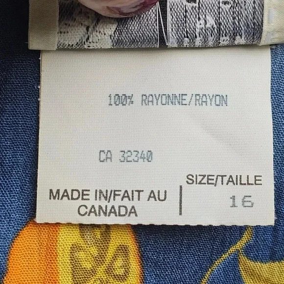 Vtg 80s 90s Short Sleeve Floral / Fruit  Midi Dress Button Front  Canada Sz 16 - Picture 9 of 9